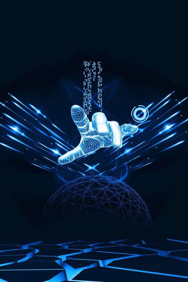 A dark background with a subtle grid of blue glowing dots.